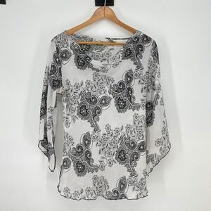 Vintage Black White Paisley  Print 3/4 Bell Sleeve Size M‎ Y2K Whimsigoth Fairy